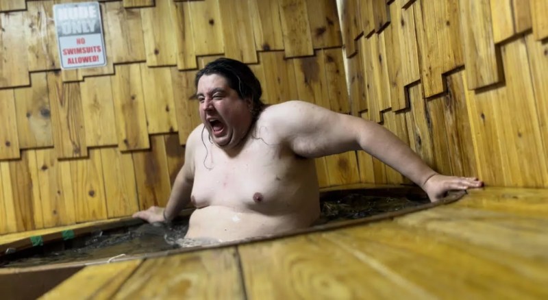 Writer Danny Gallagher tries out a tub of 45-degree water at the Russian Banya in Carrollton.