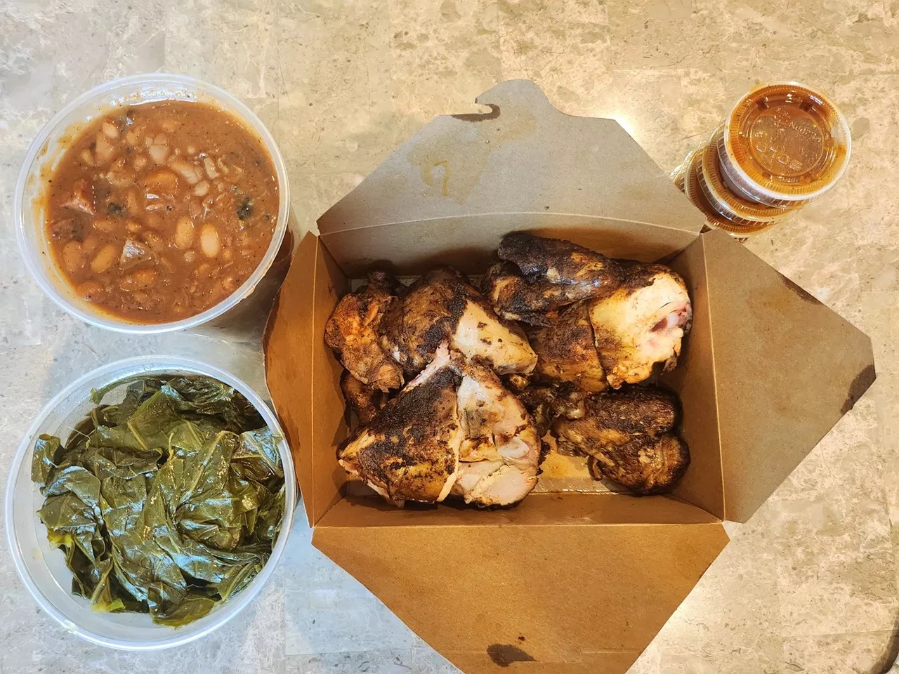 chicken dinner from Oak'd BBQ