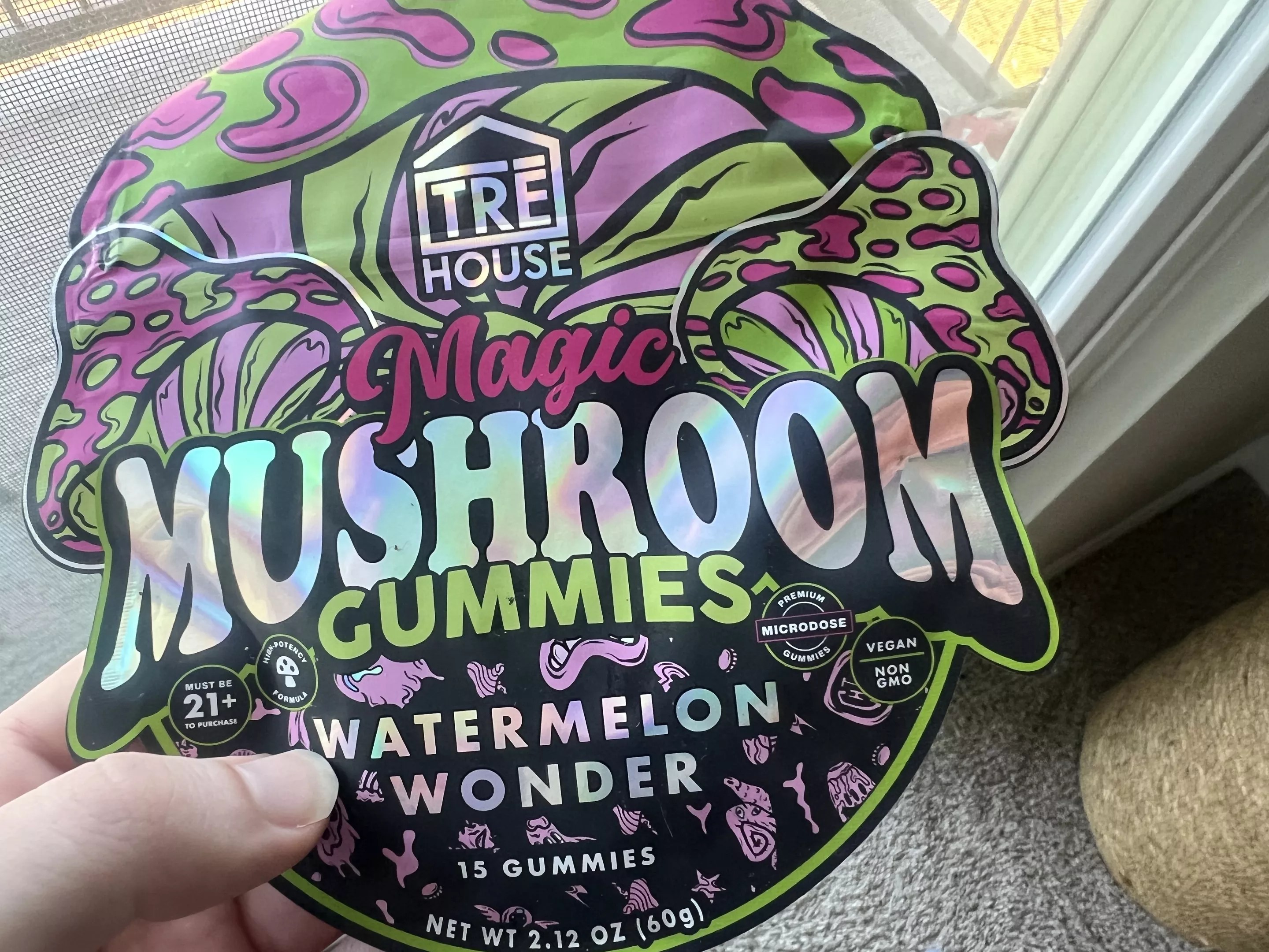 A package of TRE House mushroom gummies.