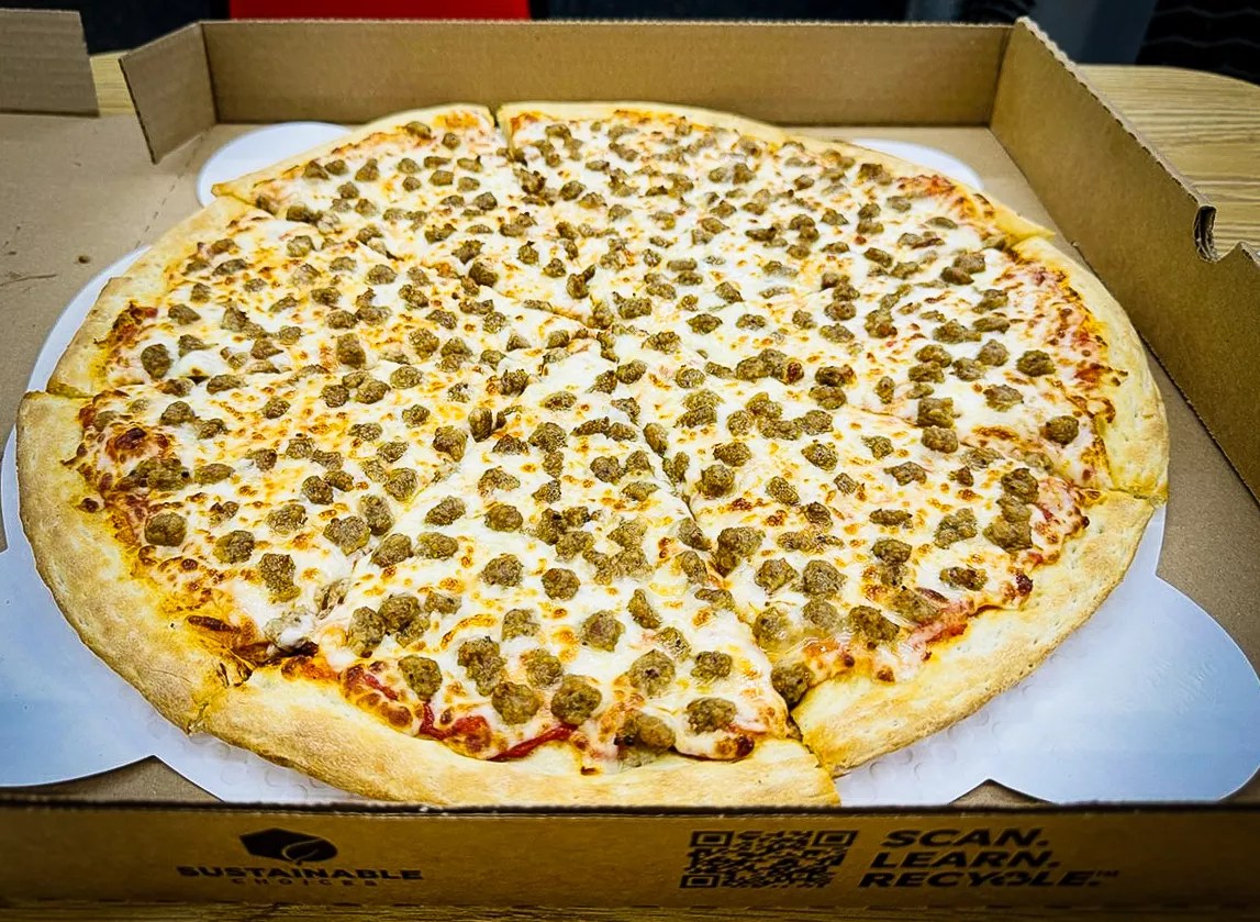 sausage pizza at Big T Pizza.