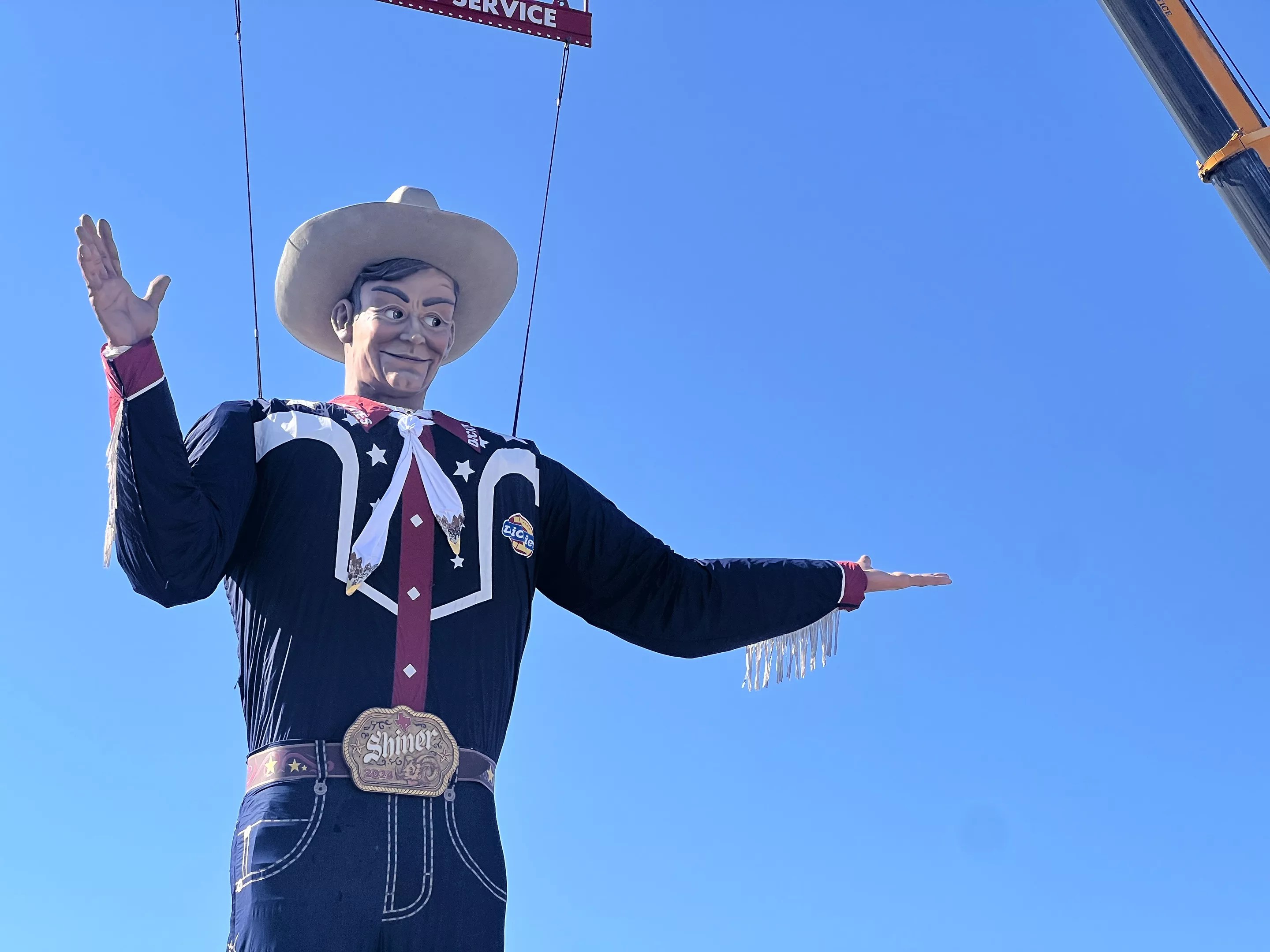 Big Tex is erected and installed at the State Fair of Texas.