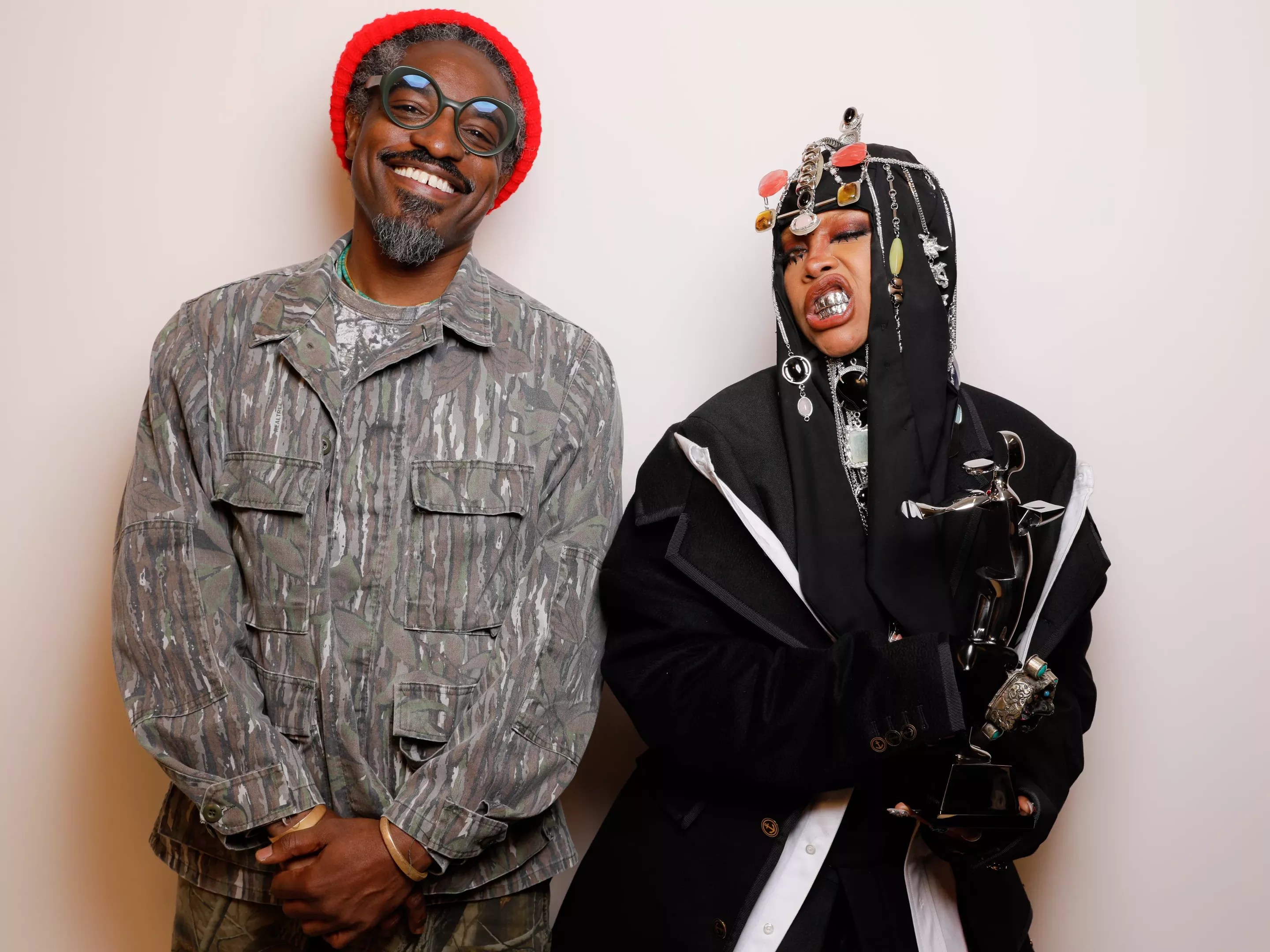 Andre 3000 and Erykah Badu backstage at the 2024 CFDA Fashion Awards, where she was honored with the Fashion Icon Award.
