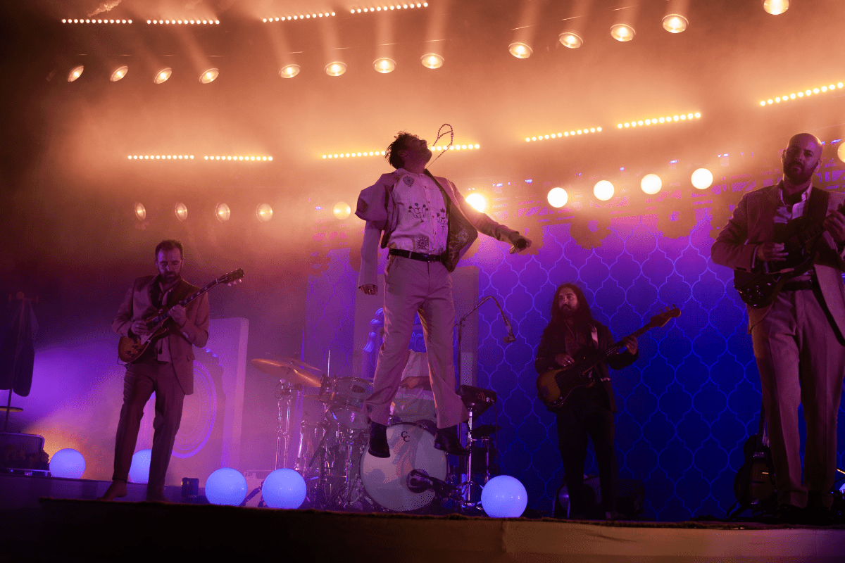 Band playing on stage in the evening