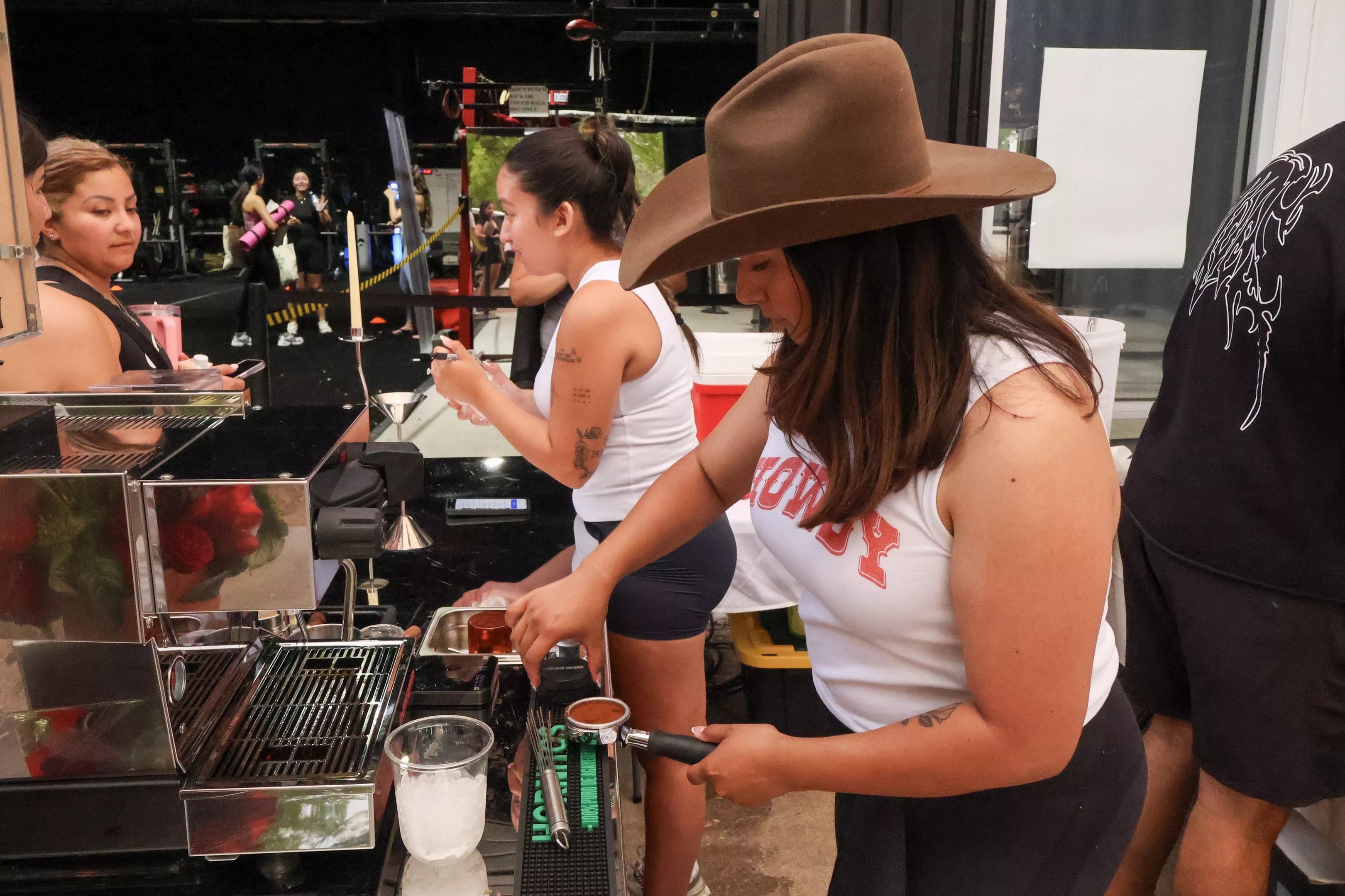 jackie hernandez making coffee.